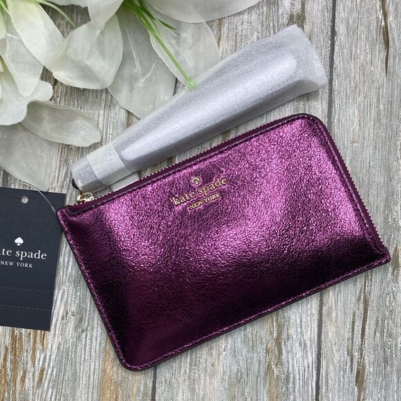 Kate Spade Lucy Metallic Small L-zip Wristlet Bag Wallet Purse - Picture 1 of 6